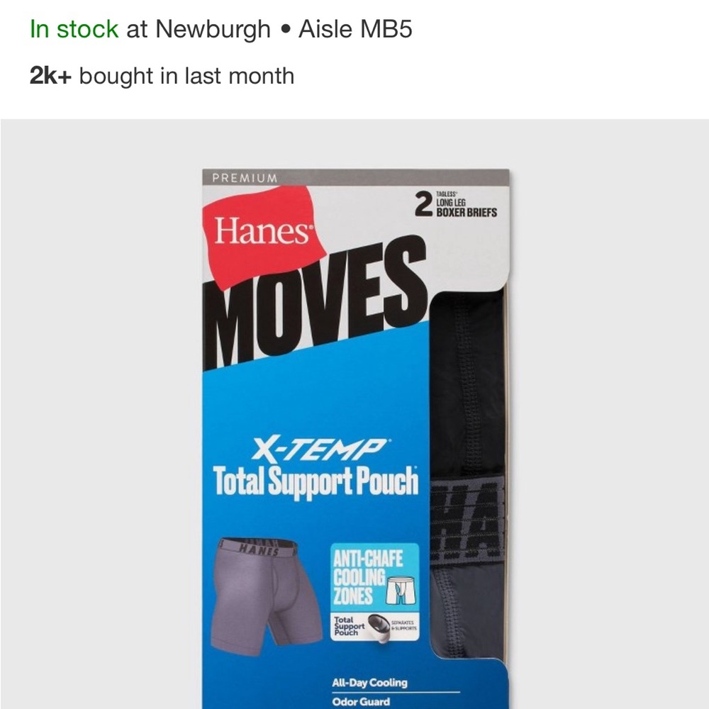 Hanes Moves Premium Men's Anti-Chafe
Total Support Pouch Boxer Briefs 2pk - Picture 10 of 12